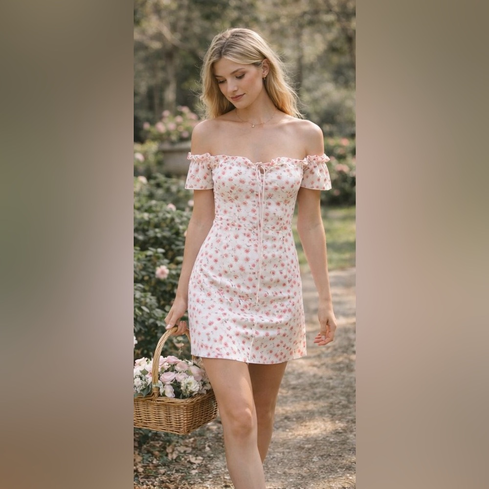 PrettyLittleThing Pink Floral One-Shoulder Summer Dress